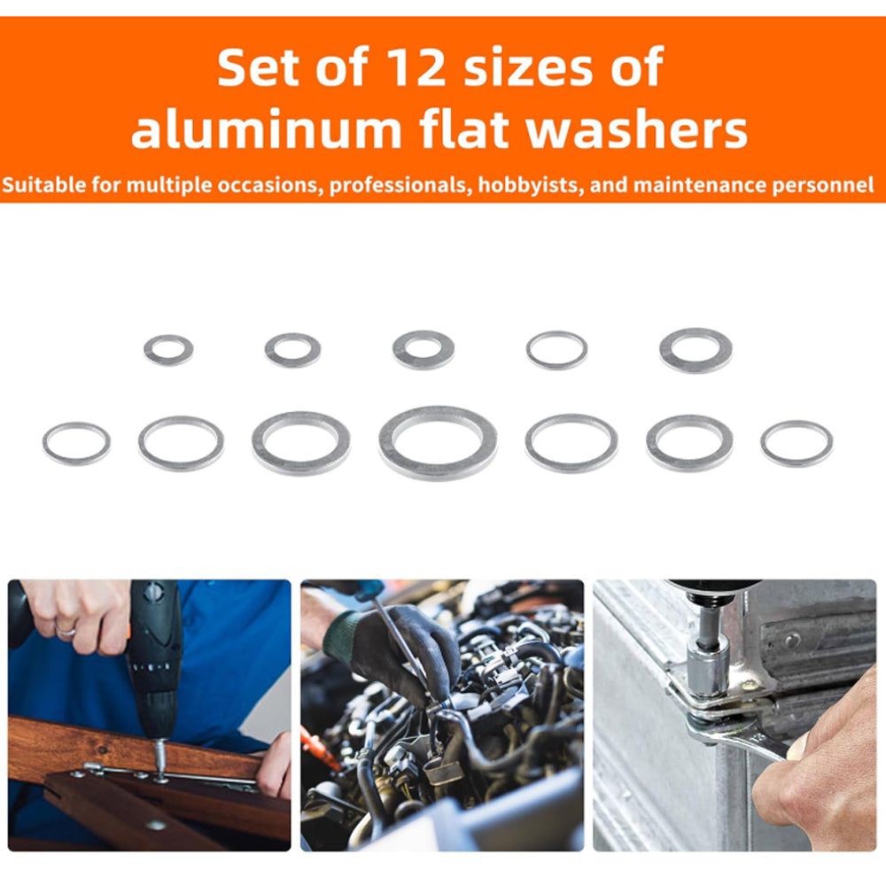 320pcs Aluminum Flat Washers Assortment Kits 12 Sizes M5-M20 Crush Washers