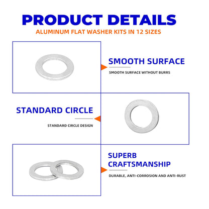 320pcs Aluminum Flat Washers Assortment Kits 12 Sizes M5-M20 Crush Washers