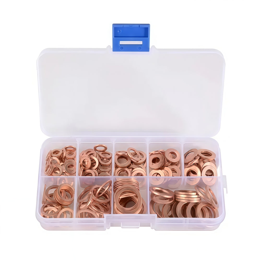 200 x Assorted Copper Sump Plug Washers M5 M6 M8 M10 M12 M14 Suits Most Vehicles