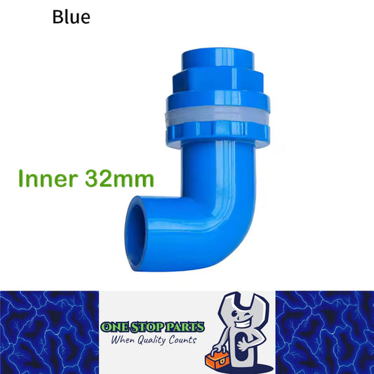 ID32mm Blue PVC Aquarium 90° Elbow Drainage Connector Fish Tank Overflow Joint