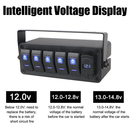 5 Gang Rocker Switch Panel Rotate Box with PD + QC3.0 USB Outlet and Voltmeter