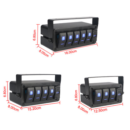 5 Gang Rocker Switch Panel Rotate Box with PD + QC3.0 USB Outlet and Voltmeter