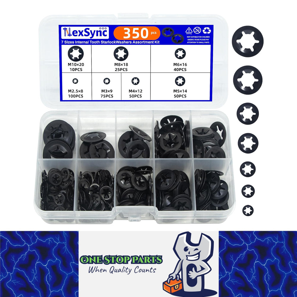 350pcs Internal Tooth Star Lock Washers M2.5/3/4/5/6/8/10 Push On Speed Clips