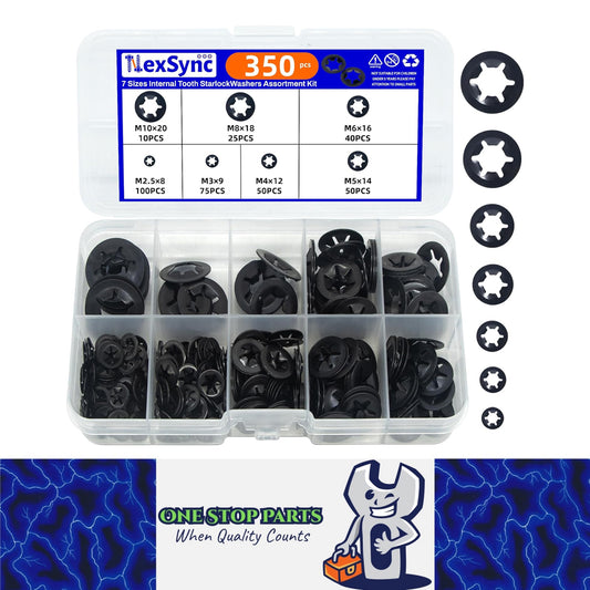 350pcs Internal Tooth Star Lock Washers M2.5/3/4/5/6/8/10 Push On Speed Clips
