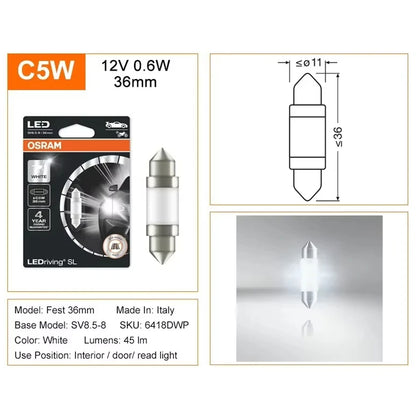 1 x OSRAM C5W LED Festoon 36mm 12V 6000K White LEDriving SL Osram 36mm Festoon