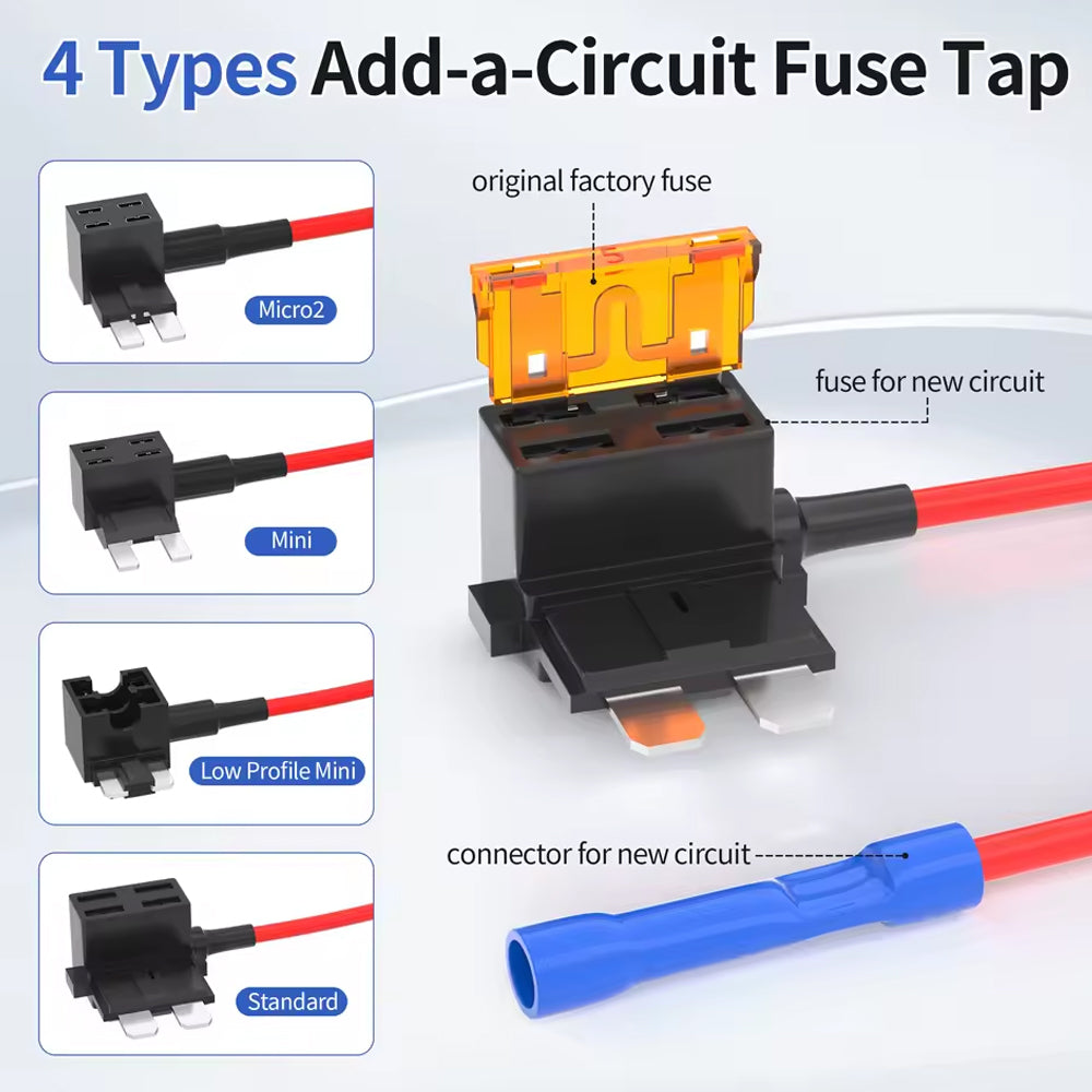 36pcs Add a Fuse Tap Adapters 4 Types Standard/Mini/L Mini/Micro2 with 32 Fuses