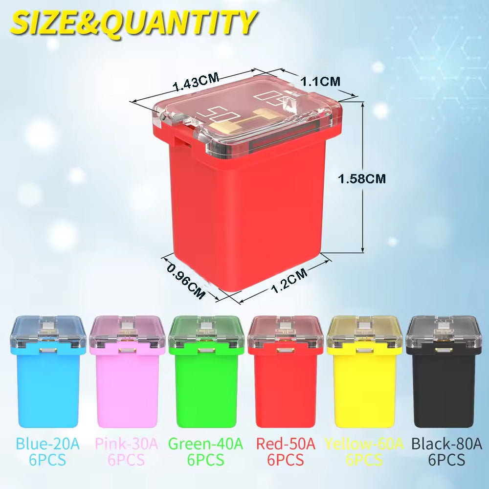 36PCS Jcase Fuse Kit Box shaped Low Profile Car Fuse Block 20/30/40/50/60/80A
