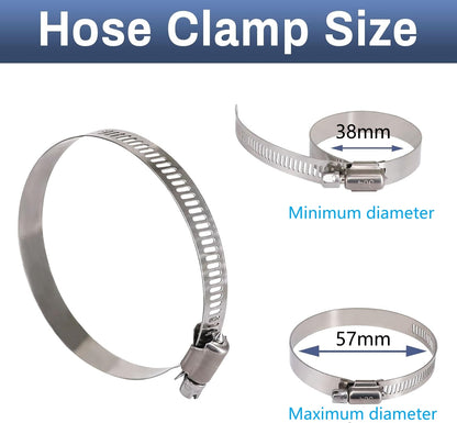 10 x 38-57mm Strong Stainless Steel Hose Clamps wide 8mm x 0.3mm Thick (10pcs)