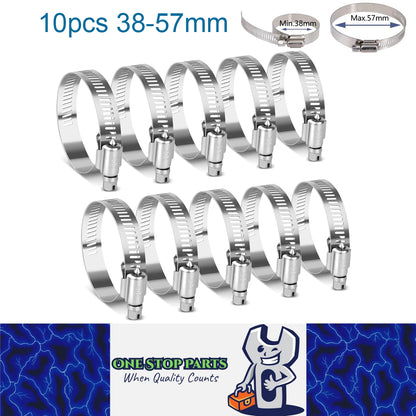 10 x 38-57mm Strong Stainless Steel Hose Clamps wide 8mm x 0.3mm Thick (10pcs)