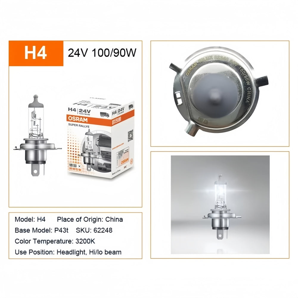 8 x OSRAM 24V H4 100/90W Halogen Globes Hi/Low 3200K HB2 9003 Truck Headlight
