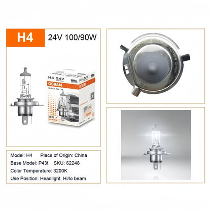 8 x OSRAM 24V H4 100/90W Halogen Globes Hi/Low 3200K HB2 9003 Truck Headlight