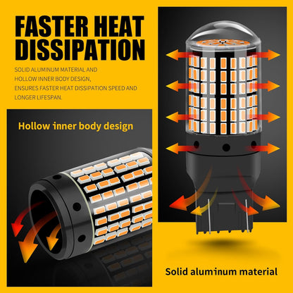 2 x T20 7440 12V 2100LM Amber LED 144SMD CANBUS 360 degree super Bright (2pcs)