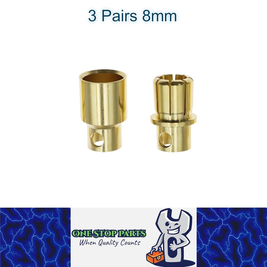 3 Pairs 8mm Bullet Connectors Banana Plugs Male Female for RC Battery ESC Motor
