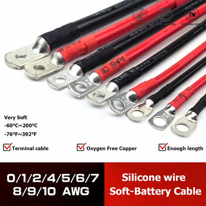 Pair 80cm 7AWG Car Battery Cables Black Red Silicone Cable with M6 Eye Terminals