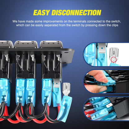 Pre Wired 4 Gang Switch Panel Blue LED Rocker Switch Panel 12-24V Car Marine