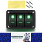 Pre Wired 3 Gang Switch Panel Green LED Rocker Switch Panel 12-24V Car Marine