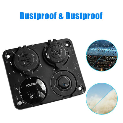 4 in1 Red LED Switch Panel 12V QC3.0+Dual PD USB Charger Voltmeter Power Socket
