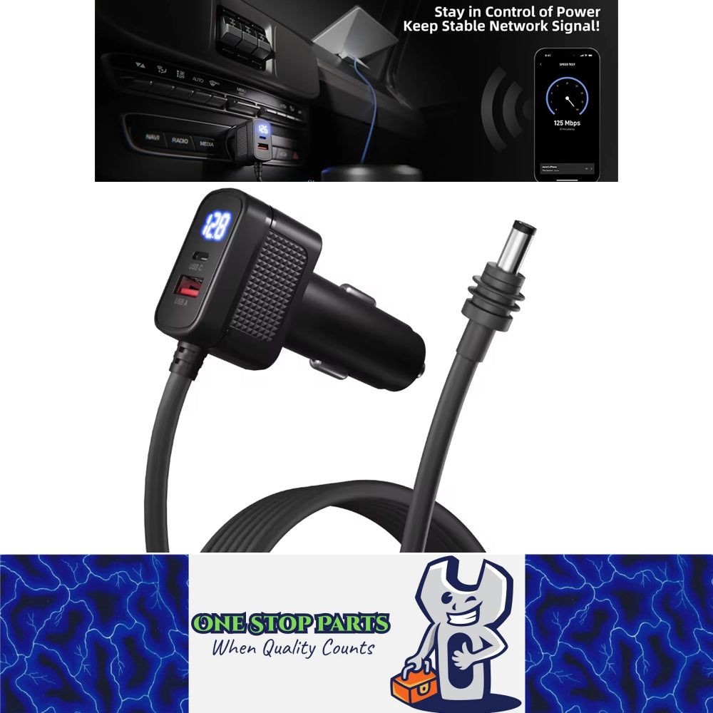 3m Starlink Mini Cable DC to Cigarette Lighter Plug with Type-C QC3.0 &Voltmeter