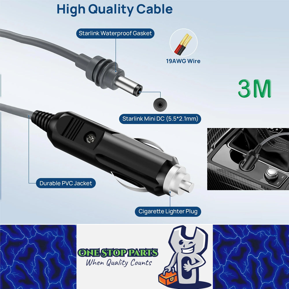 3M Starlink Mini DC Power Cable to Cigarette Lighter Plug for Starlink Mini