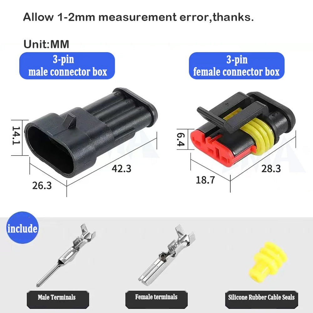 10 Sets 3 Pin Way AMP Waterproof Connector Car Electrical Wire Connectors Plugs