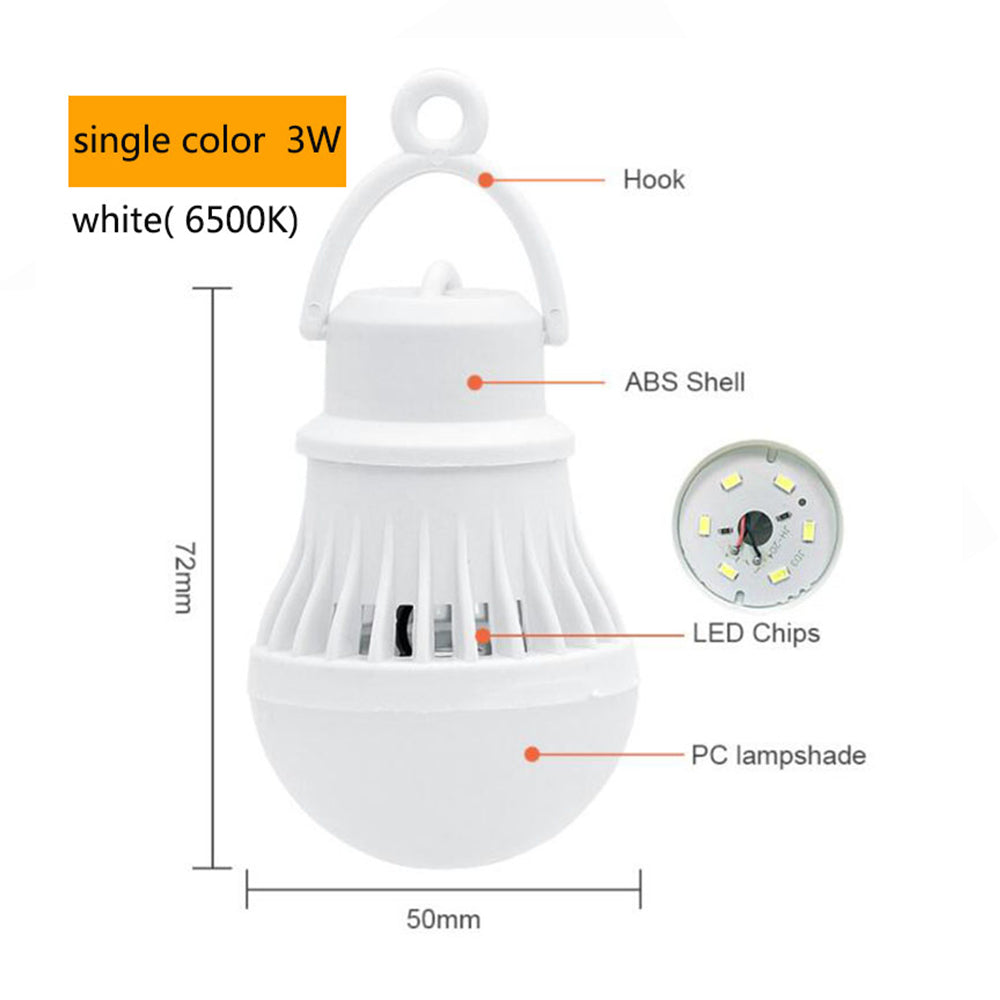USB 3w Cool White Light Bulb with 1 Meter Cable Ideal for Camping (1pc)