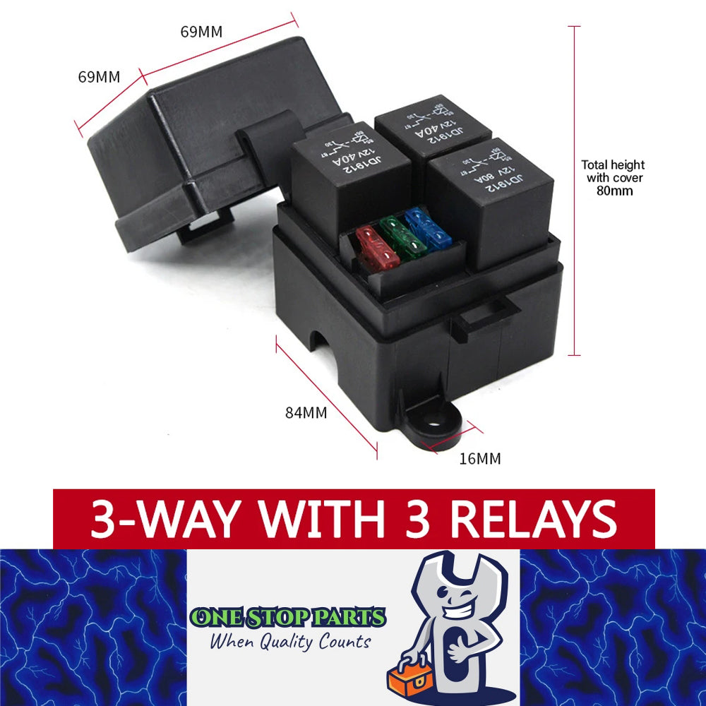 12V Relay Box 3 Way 40A Relay and 3 Way ATC/ATO Fuse Holder with Relay Fuse