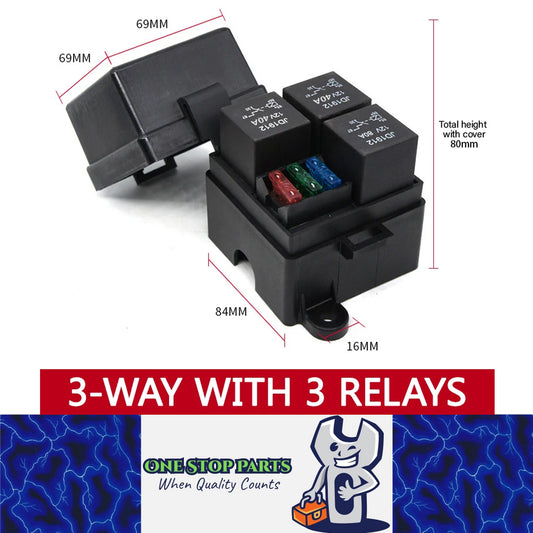 12V Relay Box 3 Way 40A Relay and 3 Way ATC/ATO Fuse Holder with Relay Fuse