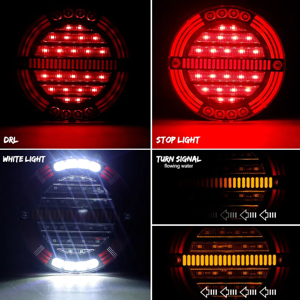 4pcs 4 in 1 LED Tail Light Round 140mm Stop/Tail/Indicator/DRL for Trailer Truck