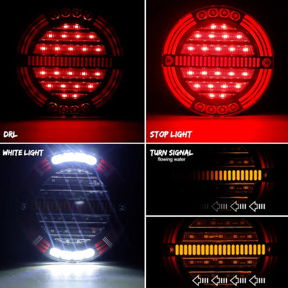 4pcs 4 in 1 LED Tail Light Round 140mm Stop/Tail/Indicator/DRL for Trailer Truck