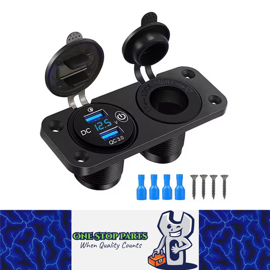 4in1 Blue LED Touch Switch Panel 12V PD+QC3.0 USB Charger Voltmeter Power Socket