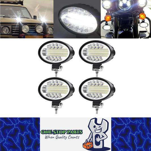 4 x Oval LED Work Lights 14x11CM 12V-24V 144W 6000K 3 Modes LED Work Light