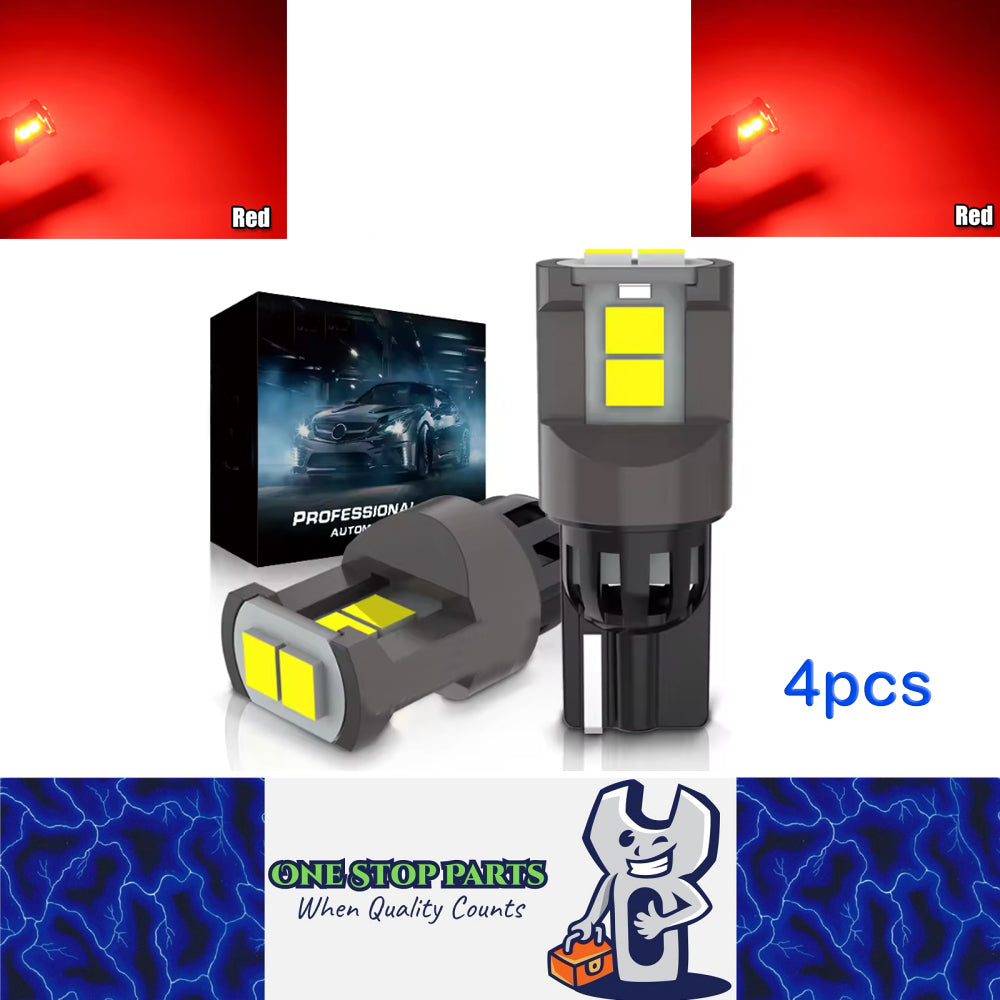 4pcs T10 Red Ultra Bright 6SMD 3080 Canbus LED Bulbs 194 W5W T10 LED Globes