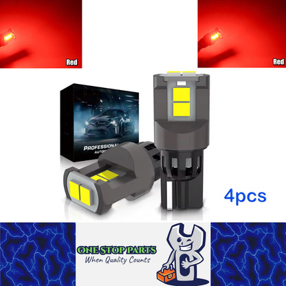 4pcs T10 Red Ultra Bright 6SMD 3080 Canbus LED Bulbs 194 W5W T10 LED Globes