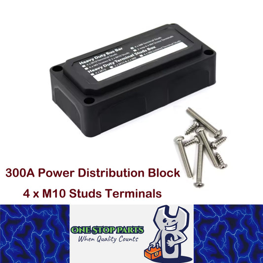 Black M10 Bus Bar 12-48V 300A Power Distribution Block 4 x M10 Studs Terminals