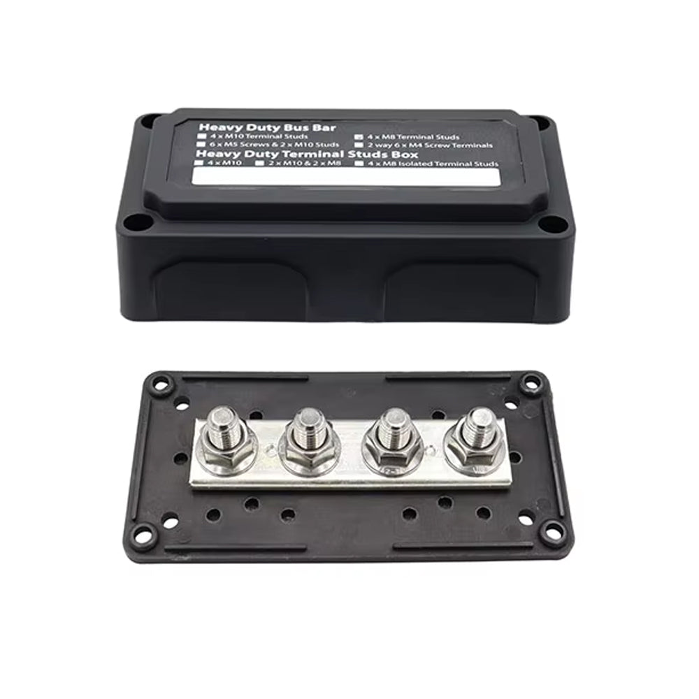 Black M10 Bus Bar 12-48V 300A Power Distribution Block 4 x M10 Studs Terminals