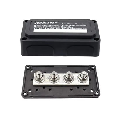 Black M10 Bus Bar 12-48V 300A Power Distribution Block 4 x M10 Studs Terminals