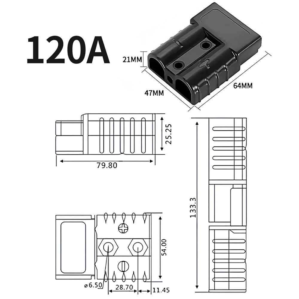 4 x 120A Black Anderson Socket Plug 2 Pin 120Amp Connector RV Truck Winch Marine