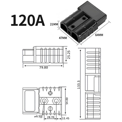 4 x 120A Black Anderson Socket Plug 2 Pin 120Amp Connector RV Truck Winch Marine