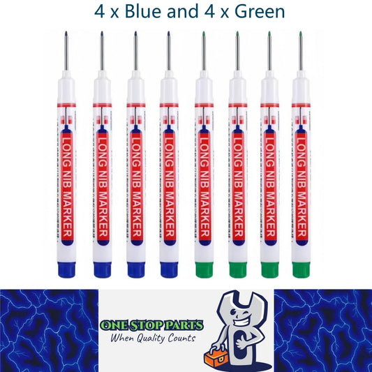 8 x 20mm Deep Hole Marker Pens 4 x Blue and 4 x Green Long Tip Nib Markers(8pcs)
