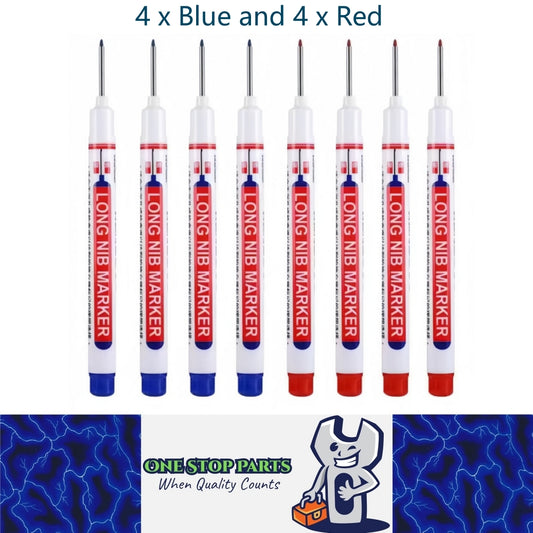 8 x 20mm Deep Hole Marker Pens 4 x Blue and 4 x Red Long Tip Nib Markers (8pcs)