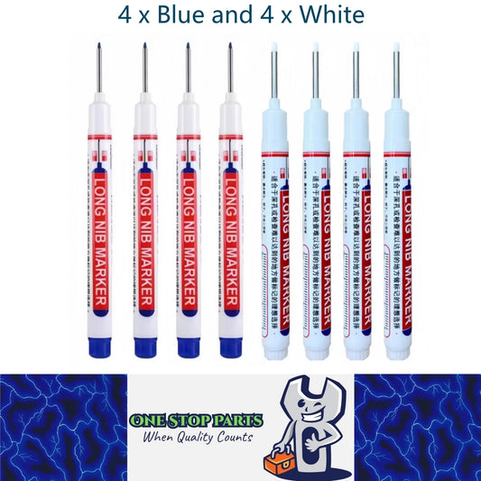 8 x 20mm Deep Hole Marker Pens 4 x Blue and 4 x White Long Tip Nib Markers(8pcs)