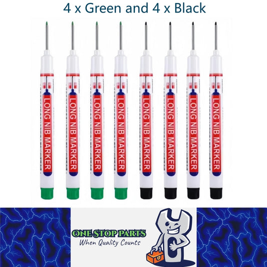 8 x 20mm Deep Hole Marker Pens 4 x Green and 4 x Black Long Tip Nib Markers 8pcs