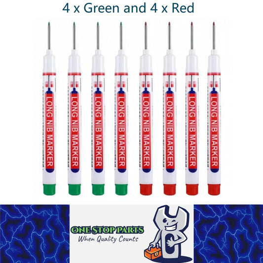 8 x 20mm Deep Hole Marker Pens 4 x Green and 4 x Red Long Tip Nib Markers (8pcs)