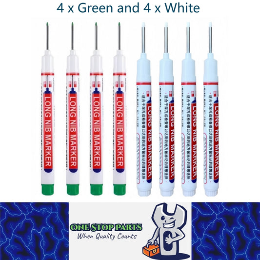 8 x 20mm Deep Hole Marker Pens 4 x Green and 4 x White Long Tip Nib Markers 8pcs