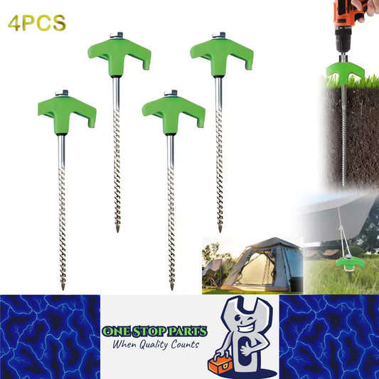 4 x Green Tent Stakes 20CM Screw in Tent Pegs Ground Nails Stakes for Camping