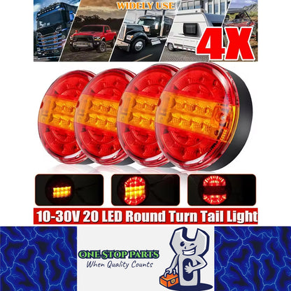 4 x LED Rear Light Round 139mm 12-24V Stop Tail Indicator Lamp Trailer Truck