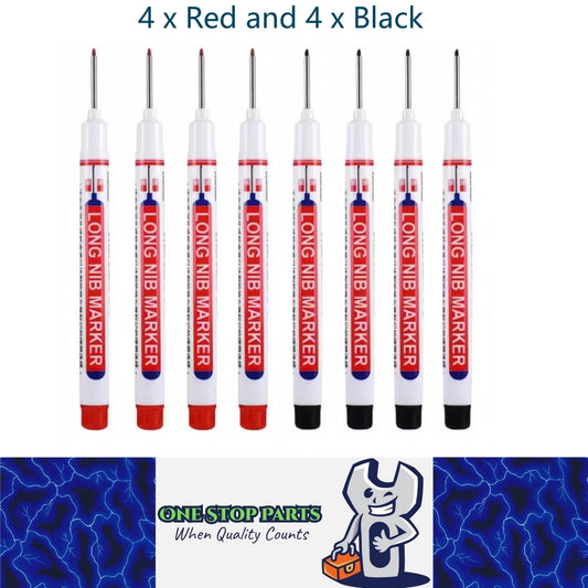 8 x 20mm Deep Hole Marker Pens 4 x Red and 4 x Black Long Tip Nib Markers (8pcs)