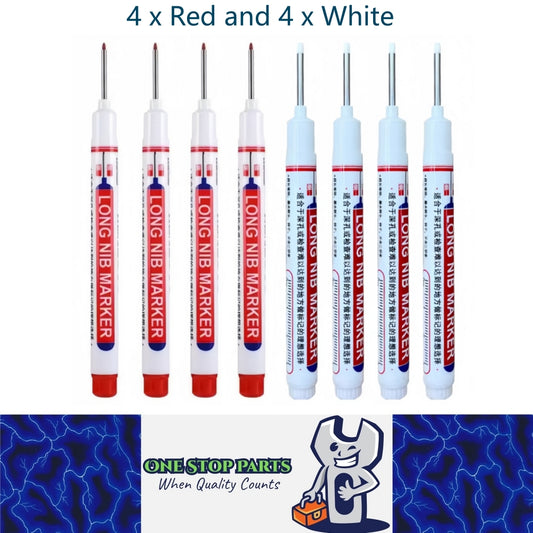 8 x 20mm Deep Hole Marker Pens 4 x Red and 4 x White Long Tip Nib Markers (8pcs)