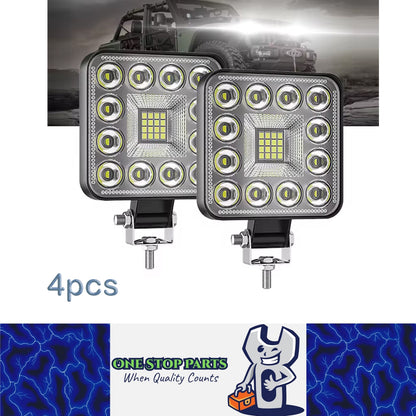 4 x Square LED Work Light 84mm 96W 12-24V 6000K Spot Flood Beam Combo Work Light