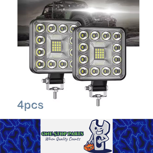 4 x Square LED Work Light 84mm 96W 12-24V 6000K Spot Flood Beam Combo Work Light